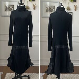 Vintage Style by Cache Black Knit Multi Texture Drop Waist Lagenlook Dress L